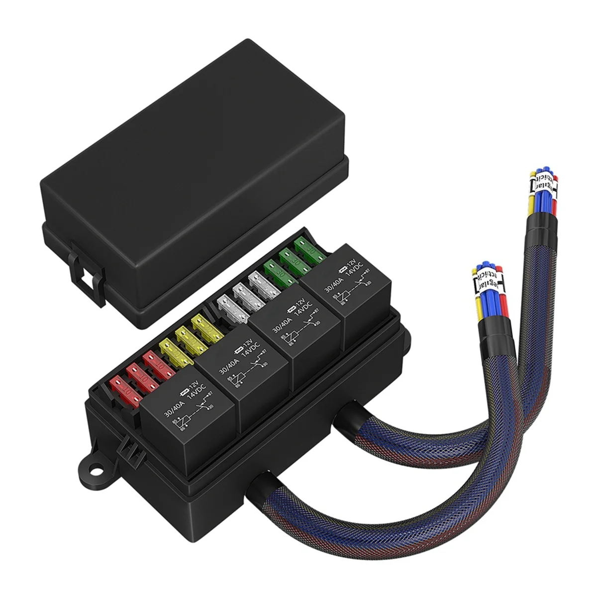 12V Fuse Relay Box Pre-Wired Fuse and Relay Box with 4 Relay 12 Way ATC/ATO Fuses Sealed 12V Relay Fuse Box for Car