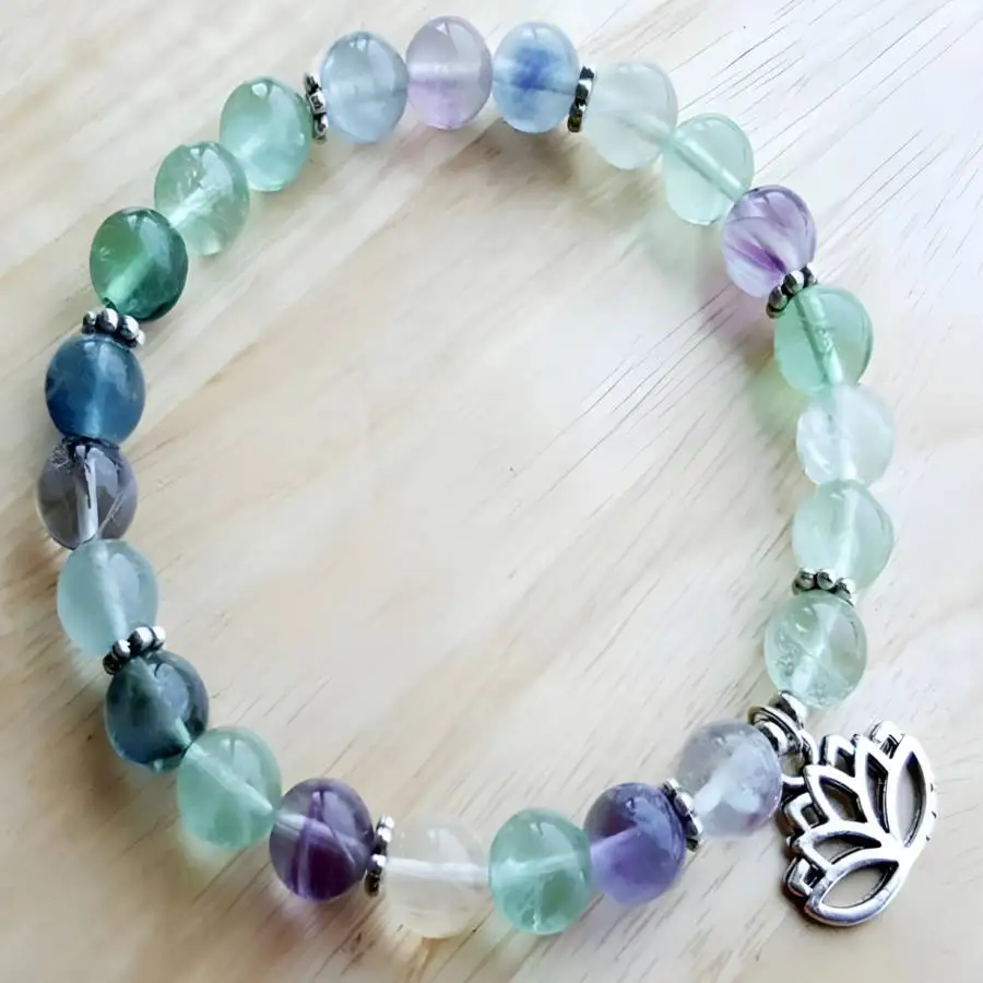 

8mm Natural Fluorite Rainbow Mala Bracelet Zen zazen Chaplet Japa Jewelry Bead Sacred Women elastic Nirvana Natural stone Mala