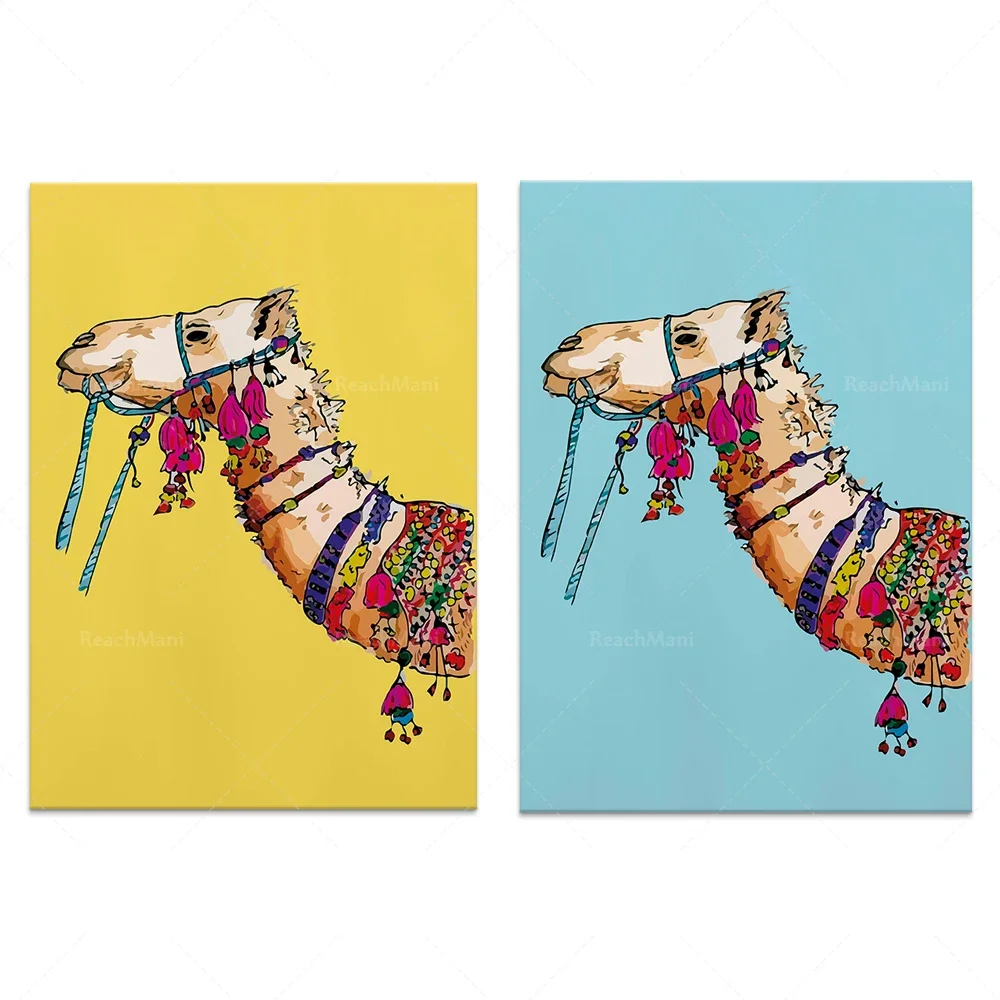 Indian painting, camel wall art animal poster, colorful, living room decor, warm house gift poster, wall art canvas print