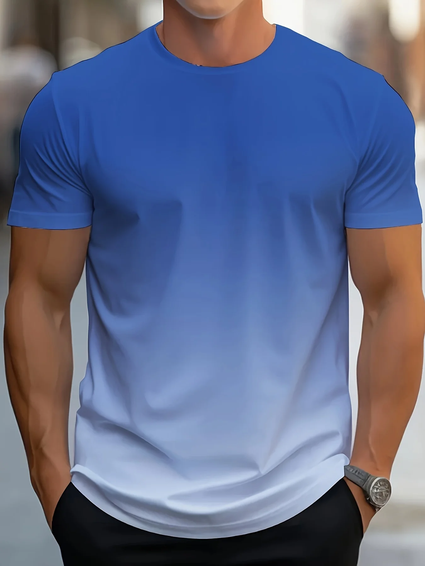 

Men's Gradient Color Pattern TShirt Casual BreathO-Neck Short Sleeve Tee For Outdoor Activities Summer Oversized Streetwear