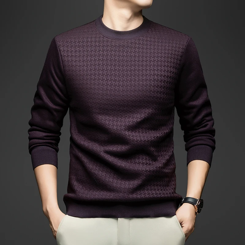 Light Luxury Casual Men's Round Neck Solid Color Long Sleeved T-shirt, Trendy and Simple Men's Thin Knitted Base Shirt