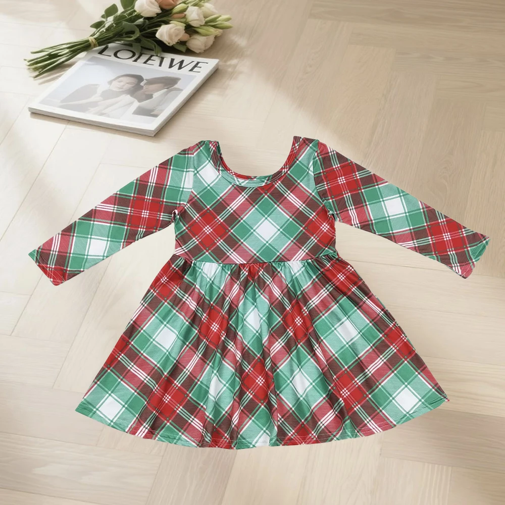11.21 Baby Girls Dresses Baby Girls Red Green Plaid Christmas Knee Length Boutique Dresses
