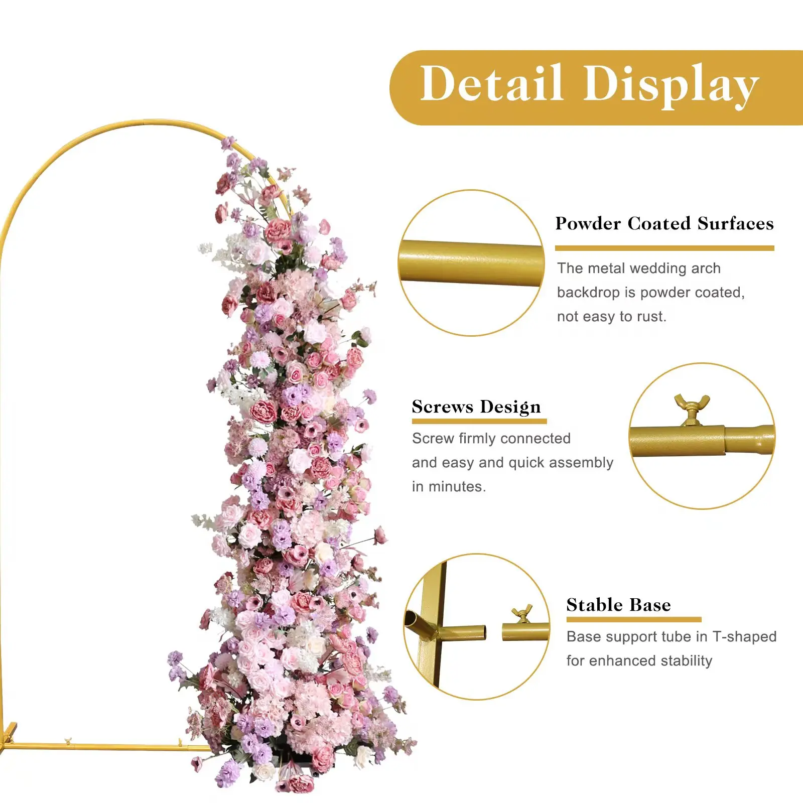 Braket Sandaran Lengkungan Pernikahan, Braket Sandaran Lengkungan Logam Emas Lengkungan Persegi untuk Pernikahan, Ulang Tahun, Pesta, Pengantin, Bayi, Sh