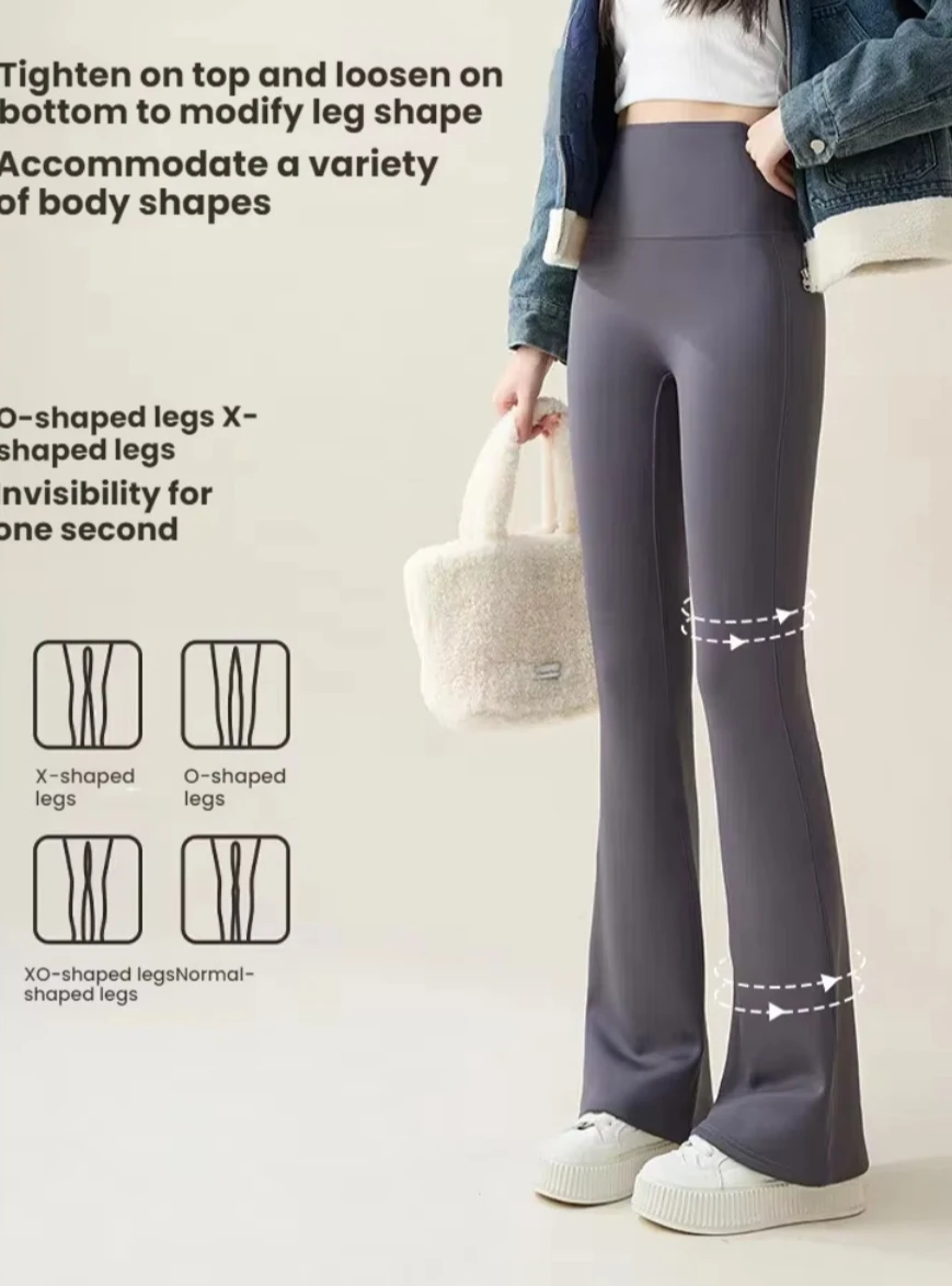 Winter-Leggings mit hoher Taille und ausgestelltem Bein für Damen, mit Fleece-Futter, Bauchkontrolle, Po-Lifting-Effekt, Yoga-Hose, dehnbare Freizeithose, Damenbekleidung – Detail 13