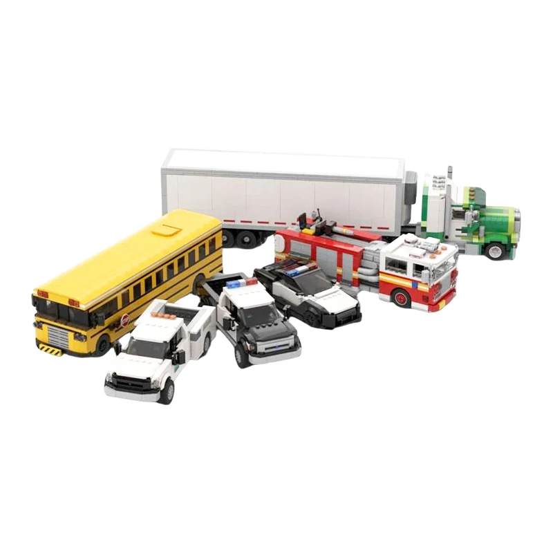 MOC City Service Vehicles Set 6in1 Maintenance Truck DIY Minifig Scale Construction Building Blocks Bricks Toy Gift