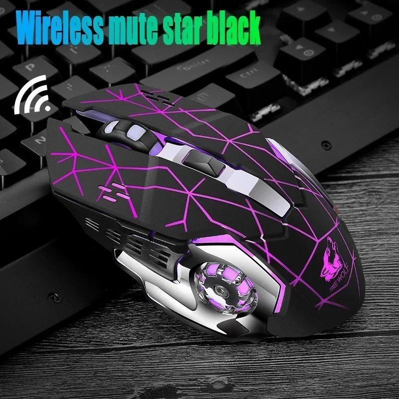 Mouse wireless Wolf X8 gratuito con ricarica mouse da gioco muto retroilluminato meccanico ergonomico ottico accessori per computer per PC portatile