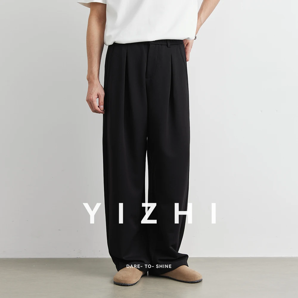 2025 خريف جديد موضة الرجال البدلة سراويل تقليدية الشباب الحضري مرونة الخصر تصميم فضفاض مستقيم الطابق التطهير السراويل الرجال السراويل #4
