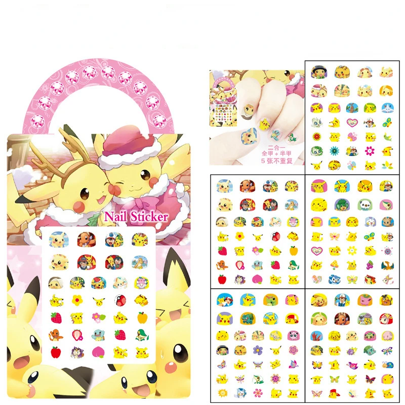 Autocollants d\'ongles dessin animé Pokémon Pikachu pour filles, autocollants pour récompenses de la maternelle, jouets, jeux, Anime Kawaii, DIY