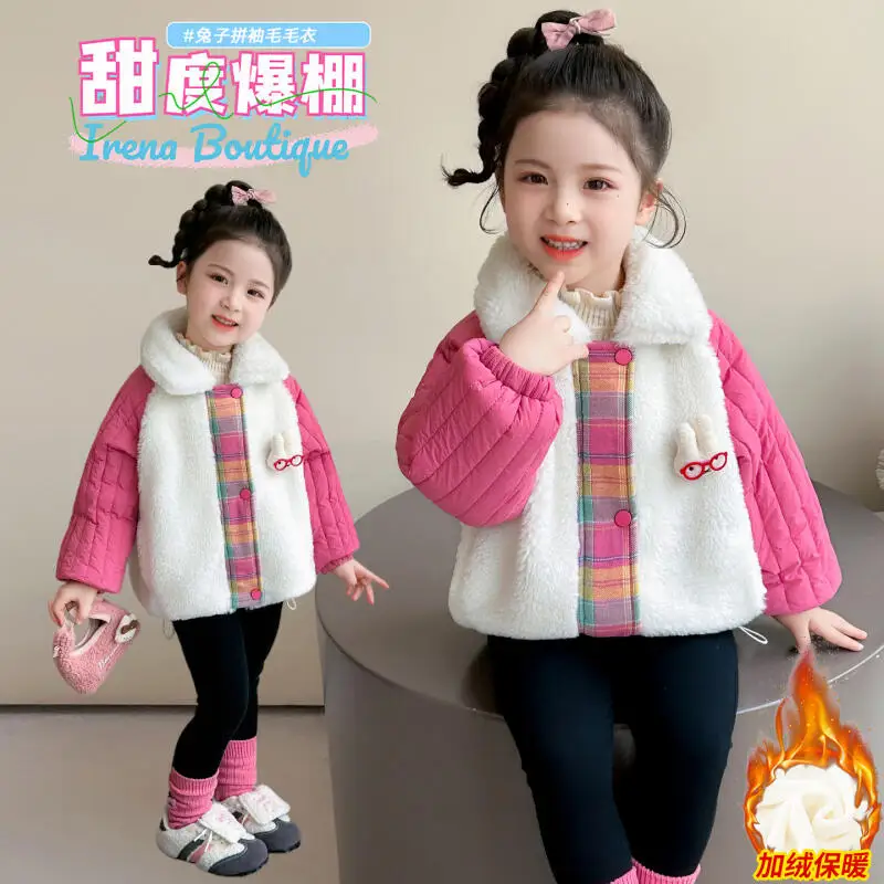 

Толстое теплое пальто Kawaii для девочек, осень-зима 2025, новая детская модная хлопковая куртка с героями мультфильмов, милая и удобная одежда