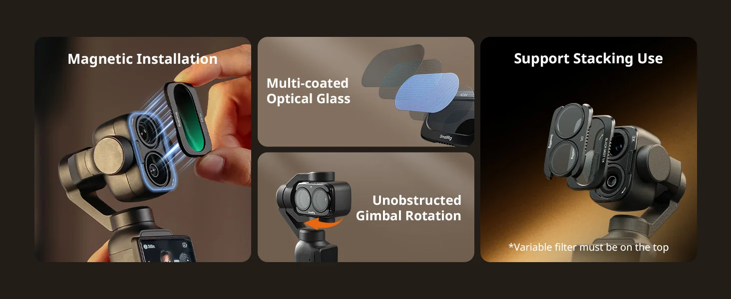 SmallRig Split-Filter-Set für DJI Osmo Pocket 4P, ND16, ND64, ND256, CPL-Filter mit magnetischer Basisunterstützung für stapelbares Auftragen 6658 – Detail 2