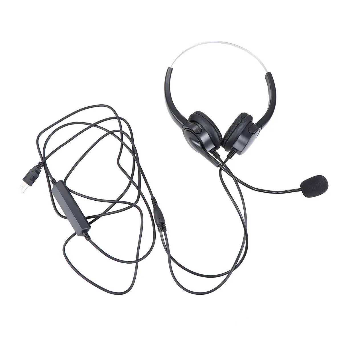 Head-Mounted Microphone Wired USB Dual Ear Ergonomic Comfortable Voice Amplifier Speaker Mic Rotatable Mic for Telemarketing