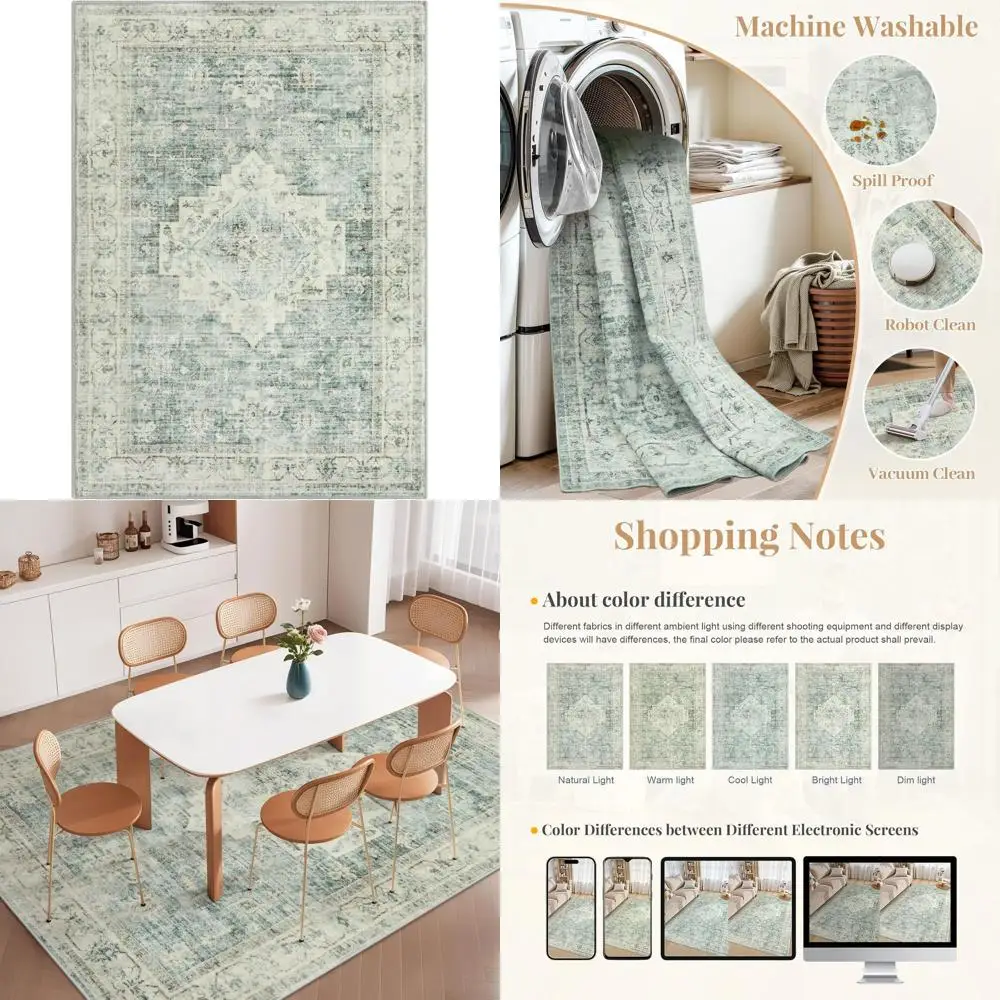 

Washable Area Rug 5x7 Rugs for Living Room Bedroom, Non-Slip Boho Indoor Carpet for Dining Room Office, Low-Pile Farmhouse Soft