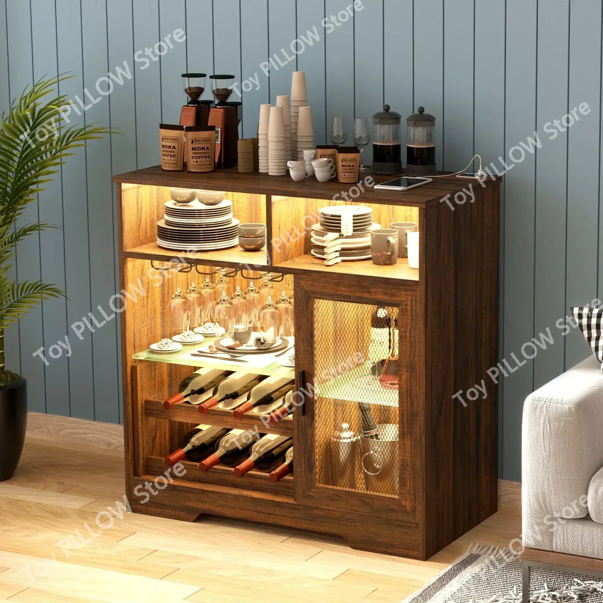 Folding Mini Wall Cabinet Bar Counter Wood Wine Storage Side Rack Luxury for Home    Furniture