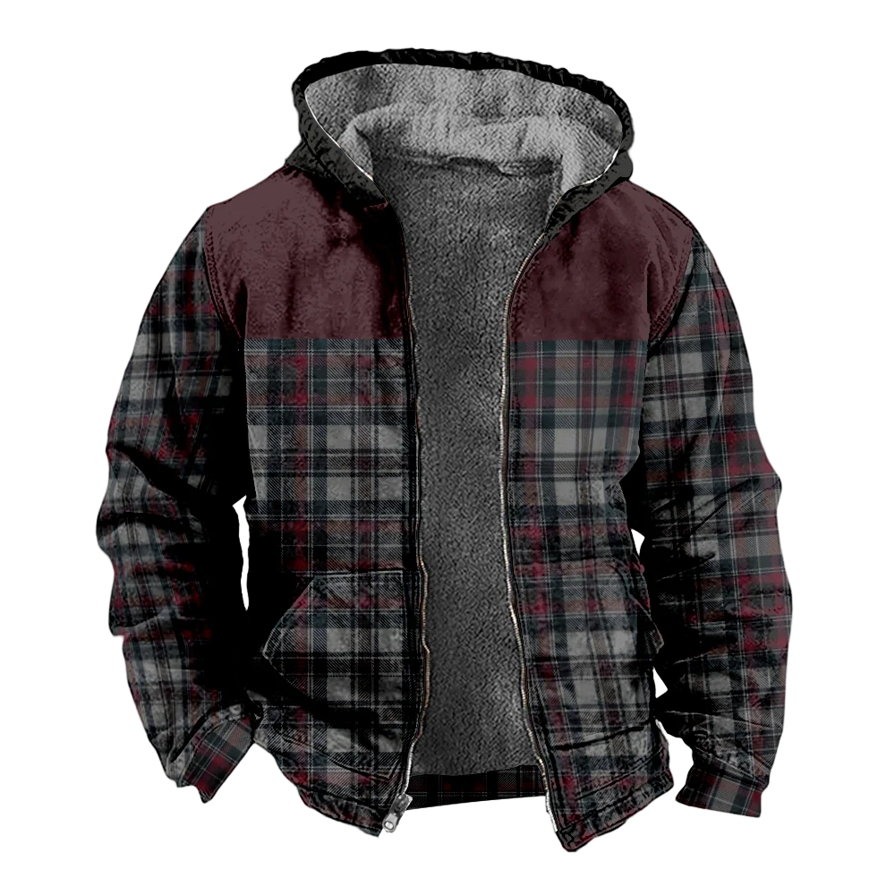 Men's Winter Jackets Coats,plaid retro Pattern Cotton Clothes Overcoat Sophisticated Normcore CASUAL