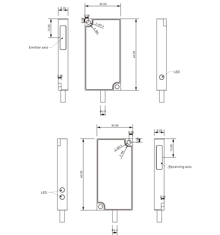Through-beam Edge Detection Sensor for Industrial Manufacturing High Precision ETD-0612 Correction Sensor RS485