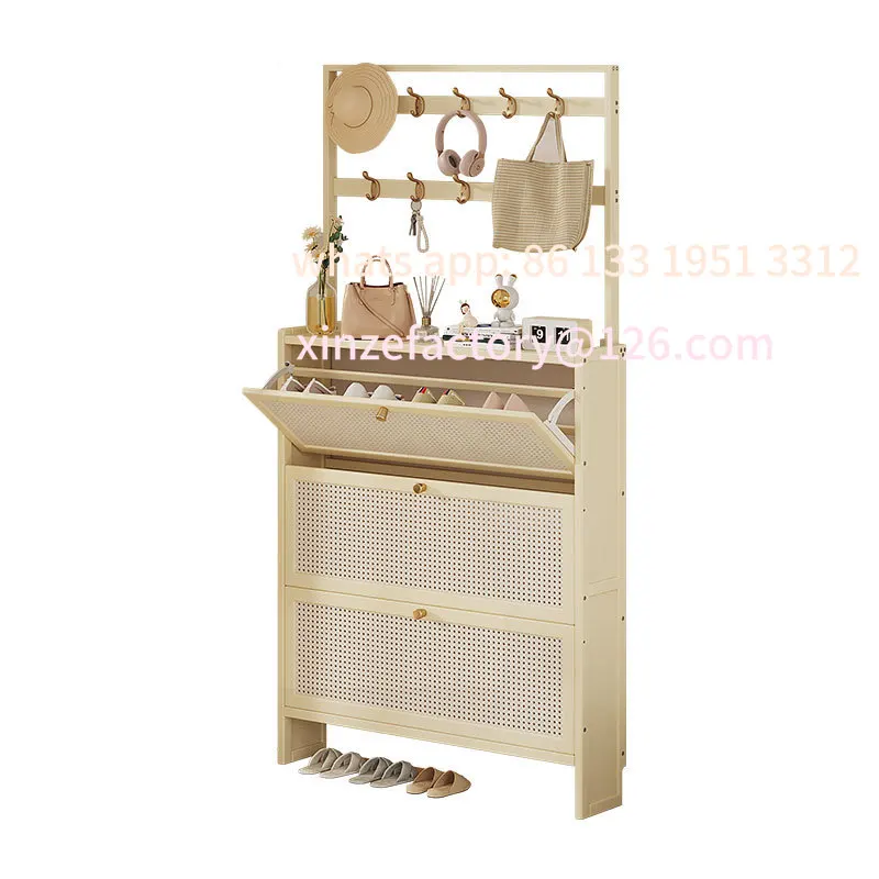 

Customizable Cream wind ultra-thin shoe cabinet 17cm tipping bucket household shoe rack extremely narrow large capacity shoe rac