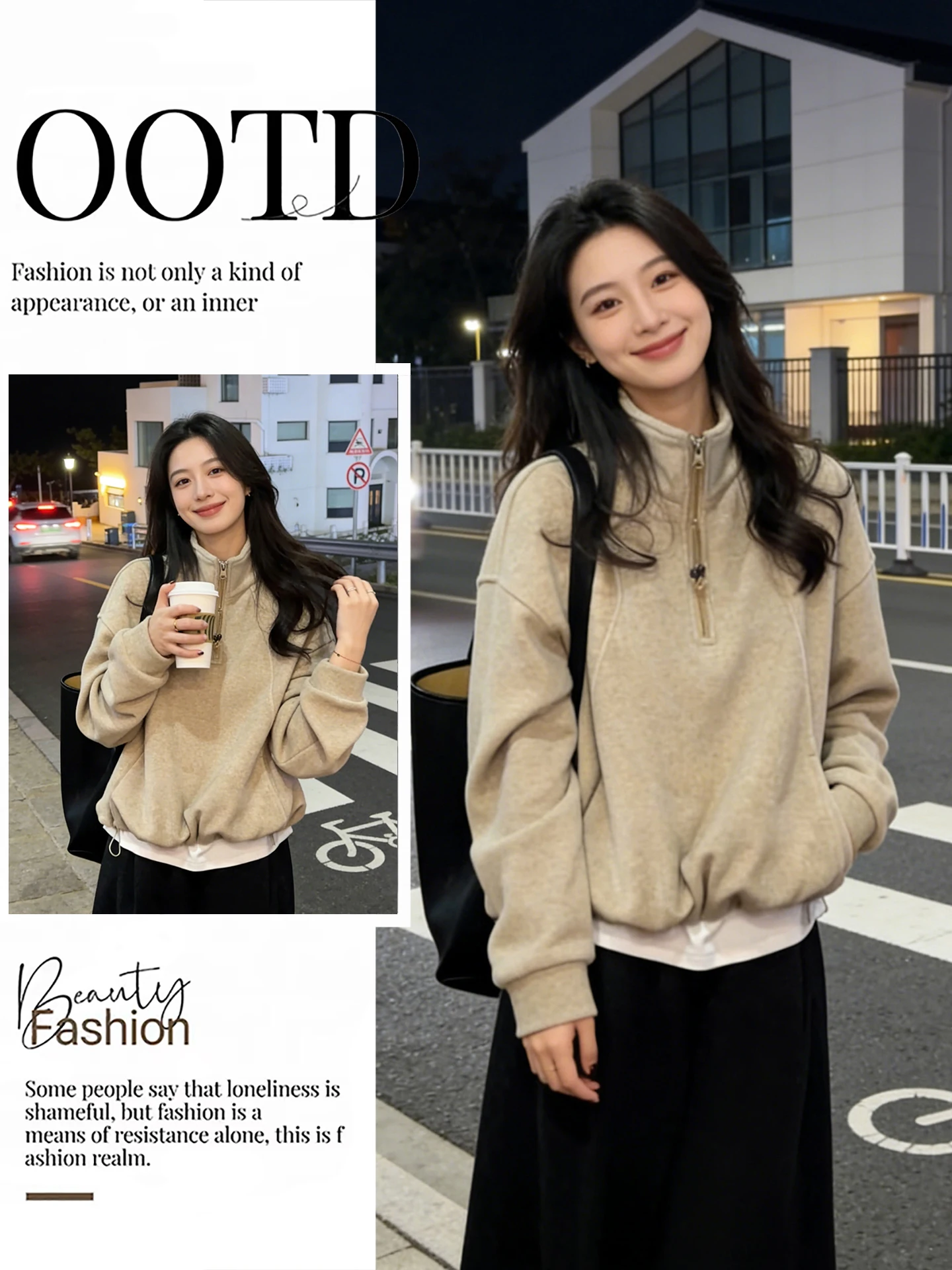 

American Retro f Zipper Long Sve Sweatirt Spring New Lazy Casual Slimming Versatile Top Ladies Stand Fit Polyester...