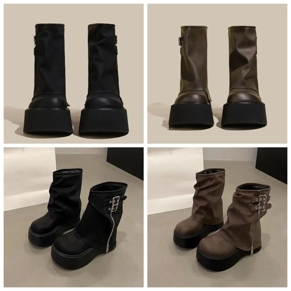 

Модные новые дизайнерские женские байкерские ботинки на платформе Y2K, женские сапоги до колена в стиле панк, гладиаторы, повседневные женские ботинки средней длины