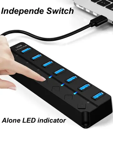 4/7-Port USB 3.0 Hub with LED Indicator Independent Switch Control for Laptop Flash Drive Hard Disk Printer Camera Keyboard