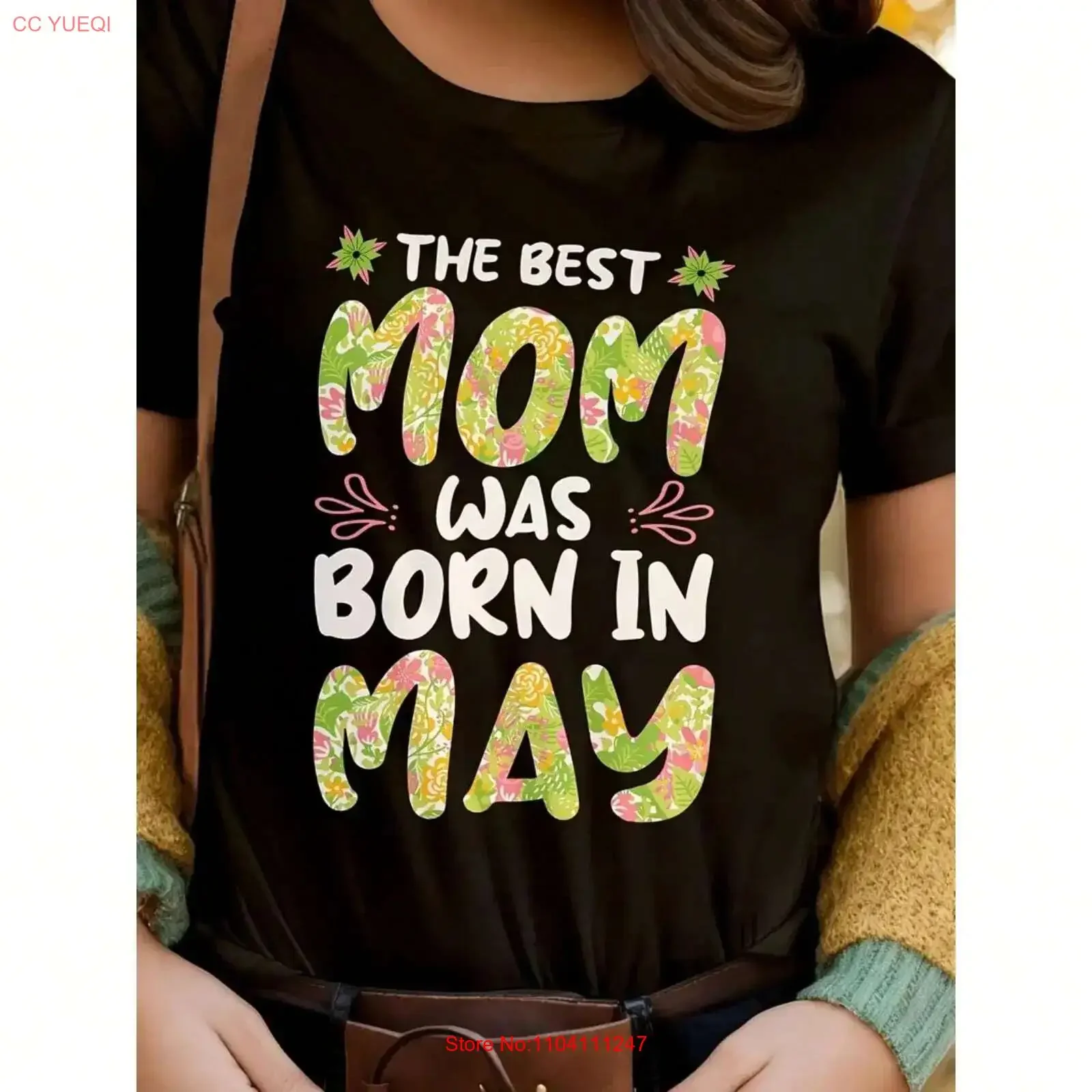 The Best Mother for Women's Clothing Was Born in May with Floral Print T shirt vintage Washed streetwear Soft Stylish