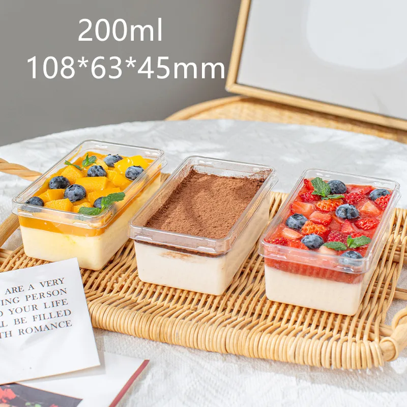 

50pcs Tiramisu packaging box disposable transparent plastic cake boxes square 200ml ice cream pudding jelly yogurt dessert cup