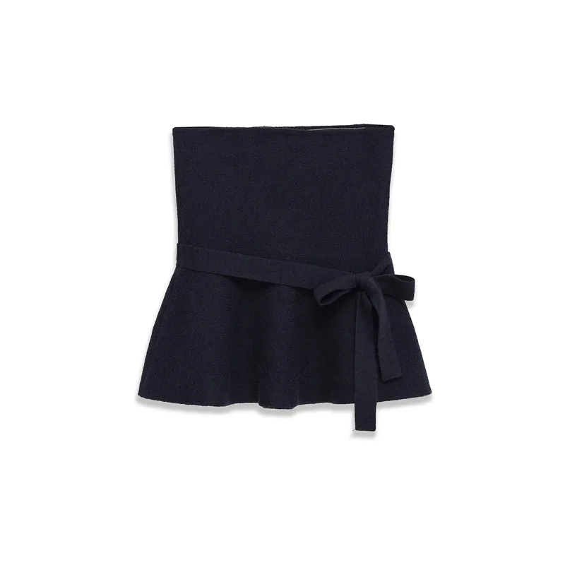 

European and American 2025 autumn and winter new women's clothing sexy short skirt hem knitted tube top with bow decoration