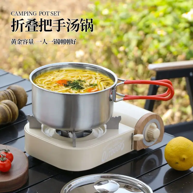 304Picnic Soup Pot Frying Steaming Household PotNewest Outdoor Stainless Steel Pot Set Rustproof Camping Family Pot Set Portable