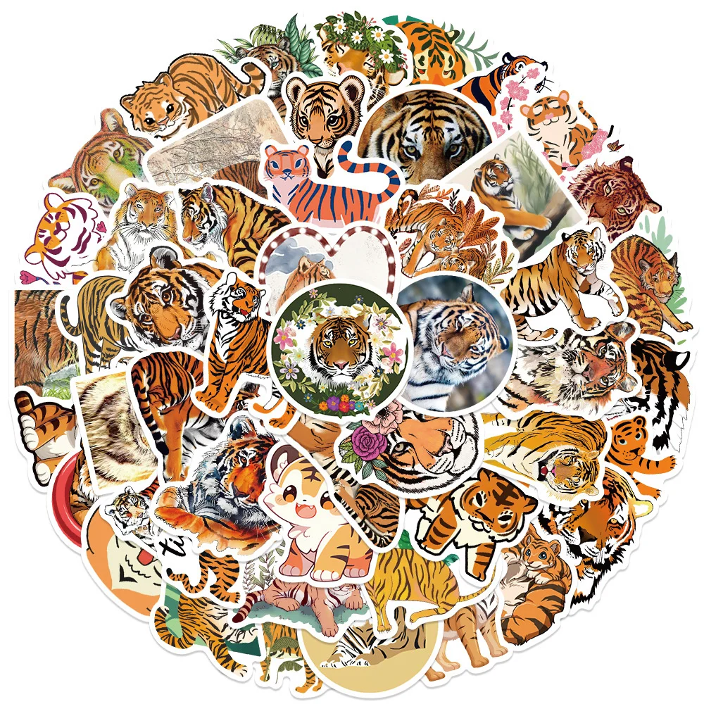 50pcs Animal Tiger Graffiti Stickers Pack Laptop Stationery Phone Suitcase DIY Sticker Handmade Journaling Materials