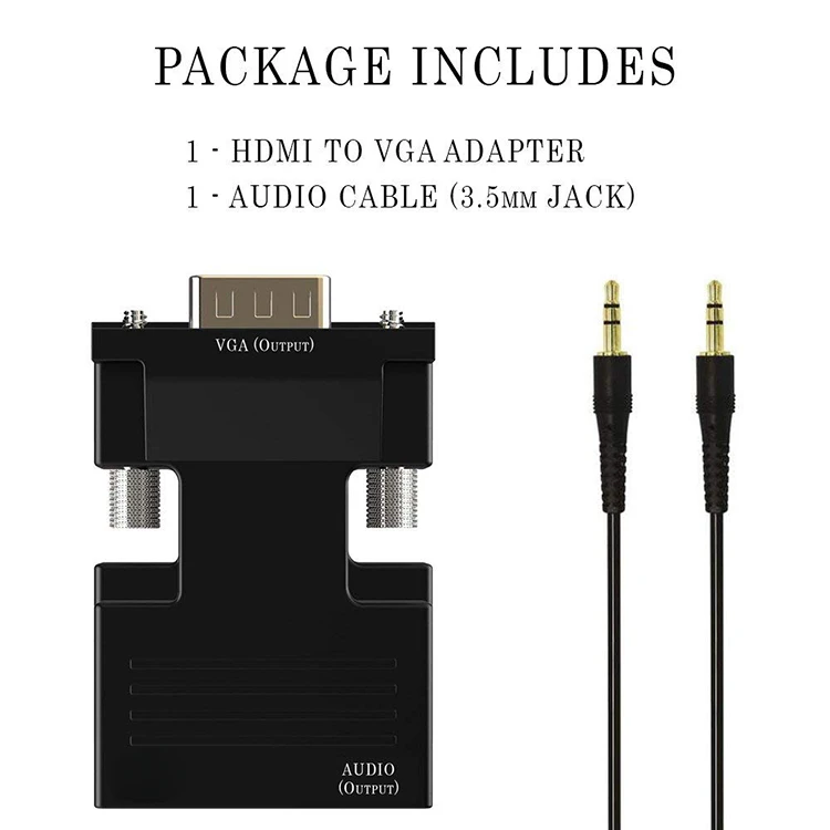 Conversor Compatível VGA para HDMI, Cabo de Áudio, 1080P, Adaptador de Vídeo para PC, Laptop, TV, Monitor, Projetor, 3,5mm, HDTV