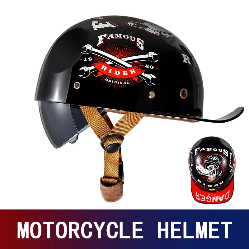 Motorcycle Half Helmet Ladies Helmet German Gourd Ladle Helmet Men Retro Cruise Pedal Electric Car Light Prince Baseball Cap Spr