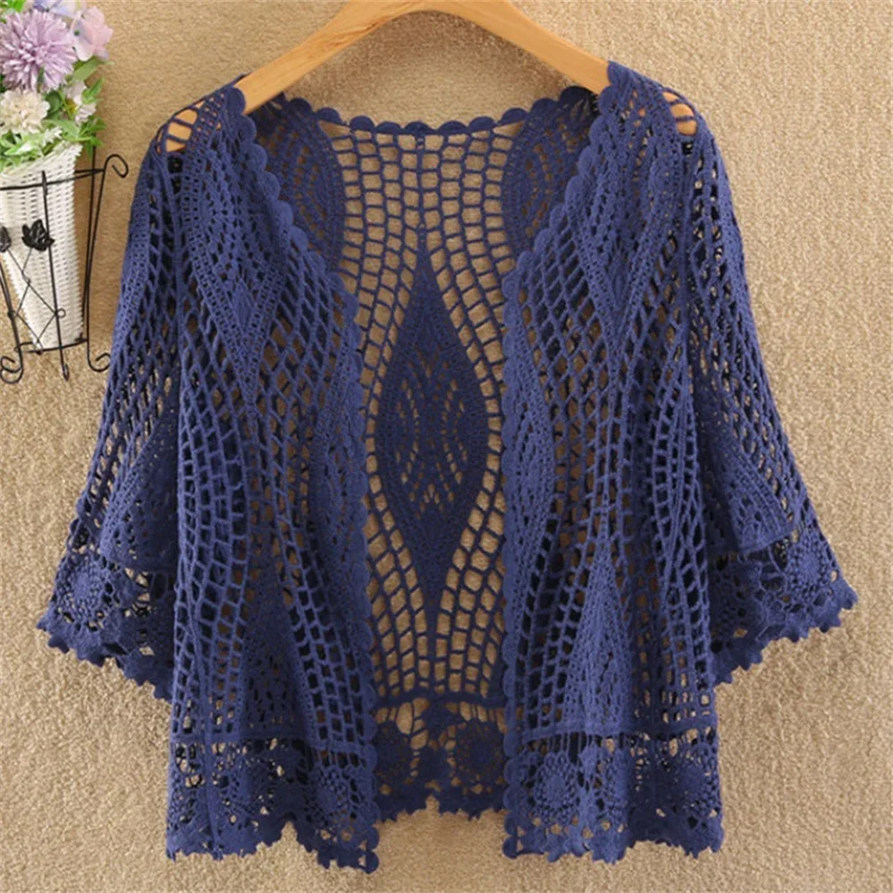 Thin Ladies Coat Knitted Cardigan Jacket Women Spring Summer New Hollow Shawl Short Sun-proof Tops Female Casual All-match V987