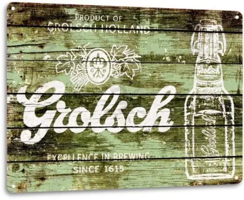 Grolsch Holland 맥주 로고, 레트로 풍화 벽 장식, 바 맨 동굴 금속 주석 사인 