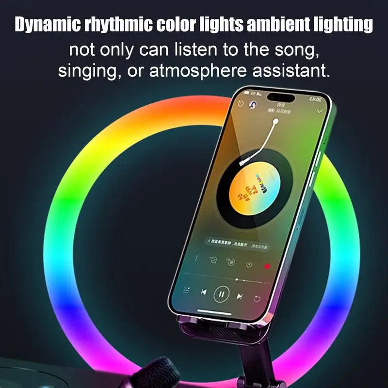 Portable Wireless Speaker Atmosphere Light Portable Speakers Stereo Music Speaker with Microphone Adjustable Cell Phone Holder