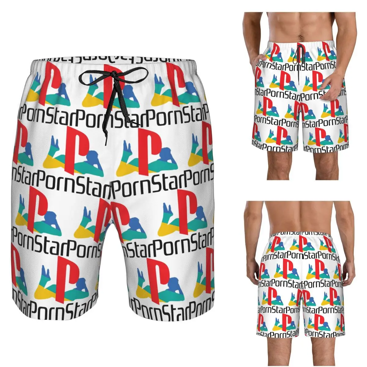 Ps Pron Star White Trunks Beach Board Shorts Casual Quick Dry Swim Summer Men Pants