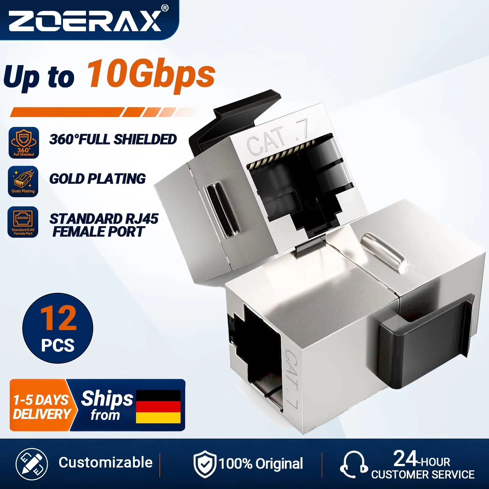 ZoeRax 12PCS CAT7 RJ45 Keystone Coupler, Connettore Keystone Schermato, Adattatore in Linea Femmina-Femmina, Connettore Ethernet in Lega di Zinco 10Gbps.