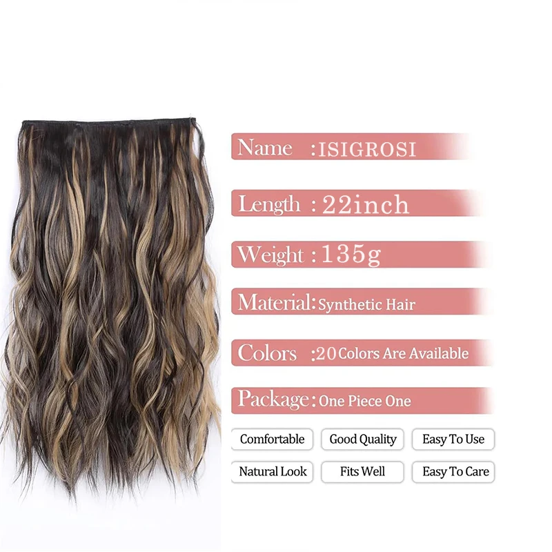 Long Natural Wave Hairpiece Synthetic Invisible 4 Clips In Hair Extensions Black Blonde Fish Line Fake Hair One Piece Hairpiece