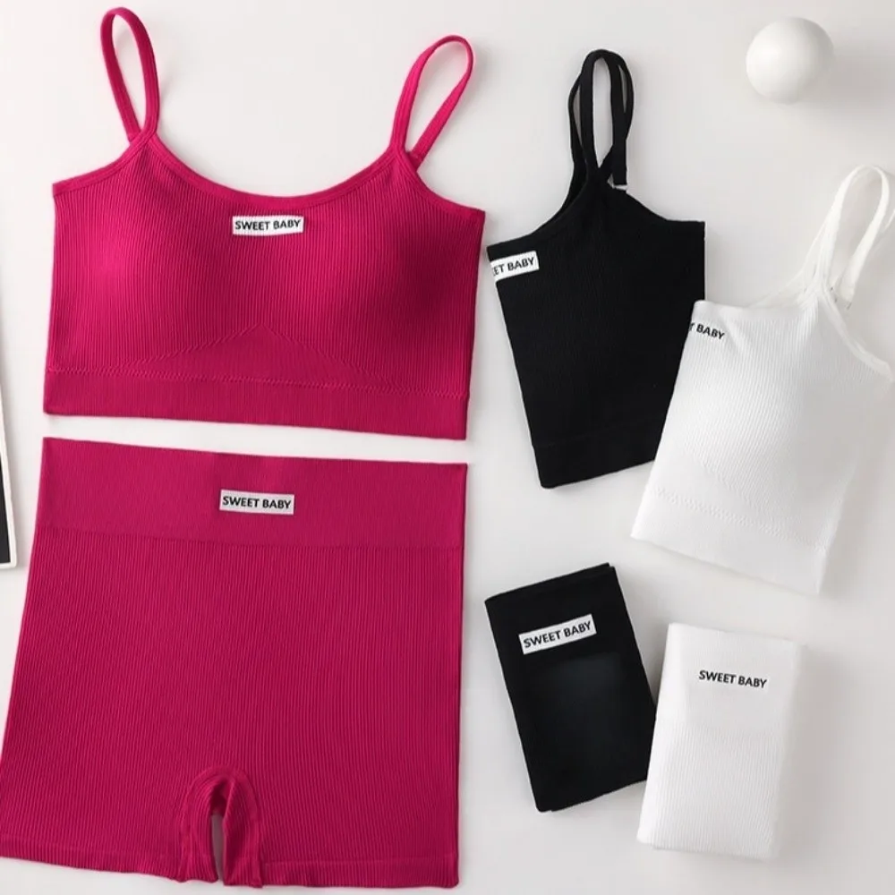 

Super Stretchy Women's Sports Clothing Set Sportswear Solid Color Underwear Shorts Pants Kit Slim Fit Short Gym Yoga Camisole