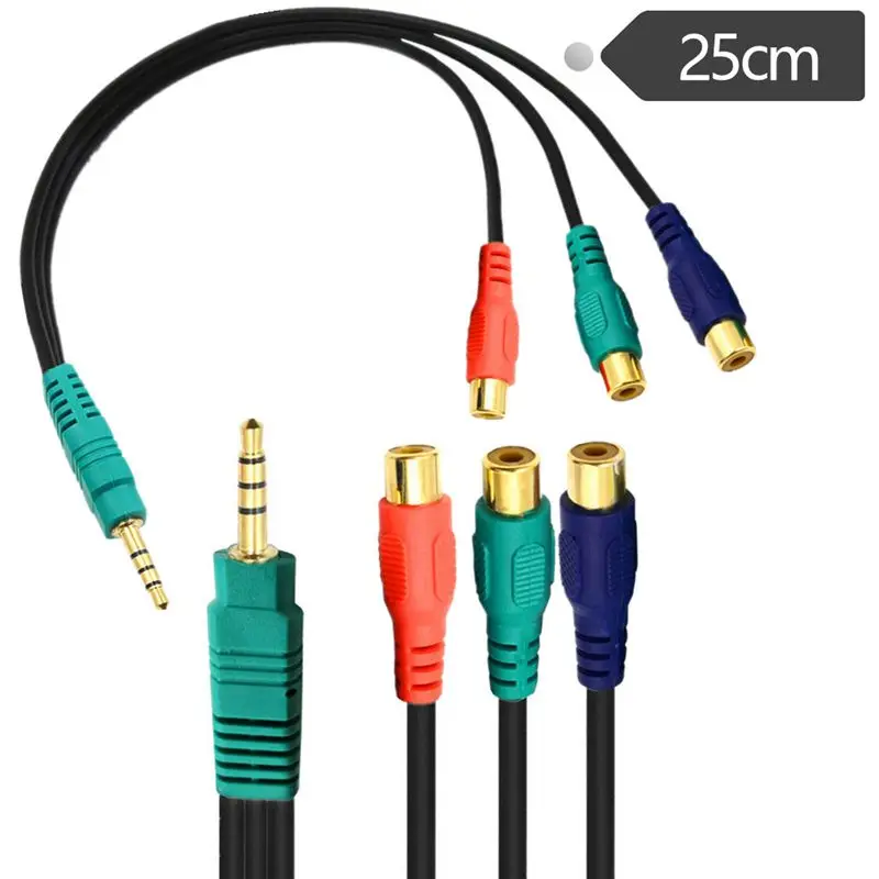 Gold-Plated AV Cable 3.5mm To 3RCA Lotus Female Port Adapter, One Point Three Composite Audio And Video Cable, Red, Green, Blue