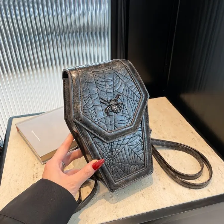 Women bag embroidery spider bag PU coffin bag funny one shoulder crossbody backpack women's bag