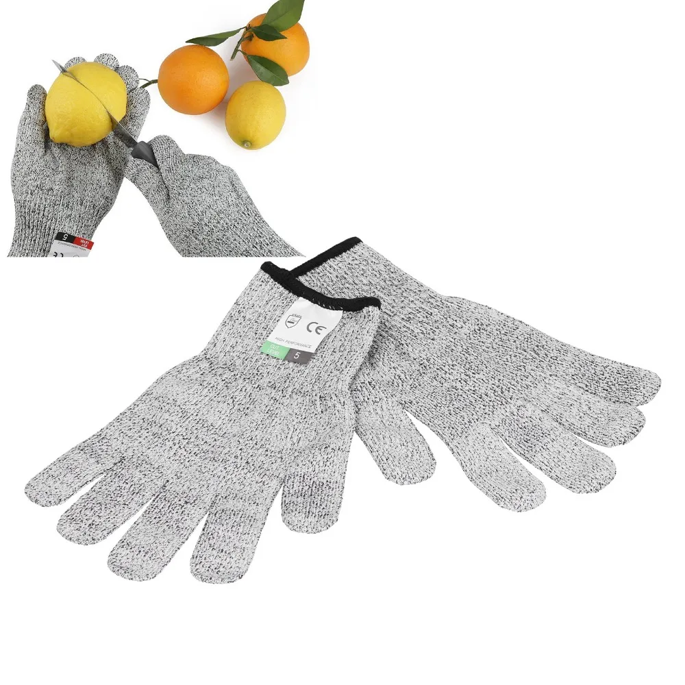 2 pairs HPPE Cut Resistant Gloves Wear Resistant Gray Black Border Safety Kitchen Gloves Level 5 Protection Food Grade Gloves