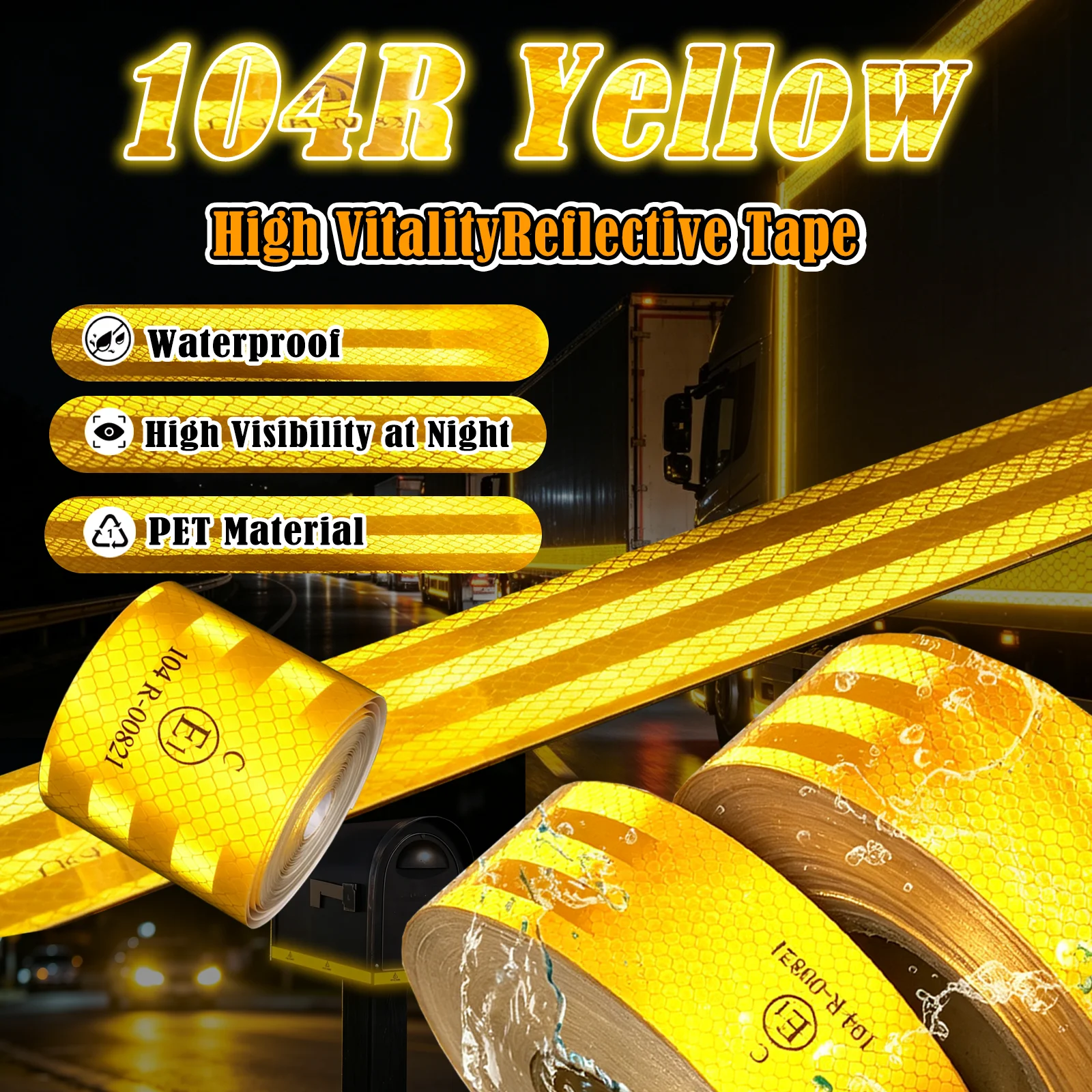 104R Yellow Car Yellow Reflective Tape Sticker Safety Sign Car Shape Self-adhesive Warning Yellow Film Motorcycle Bicycle