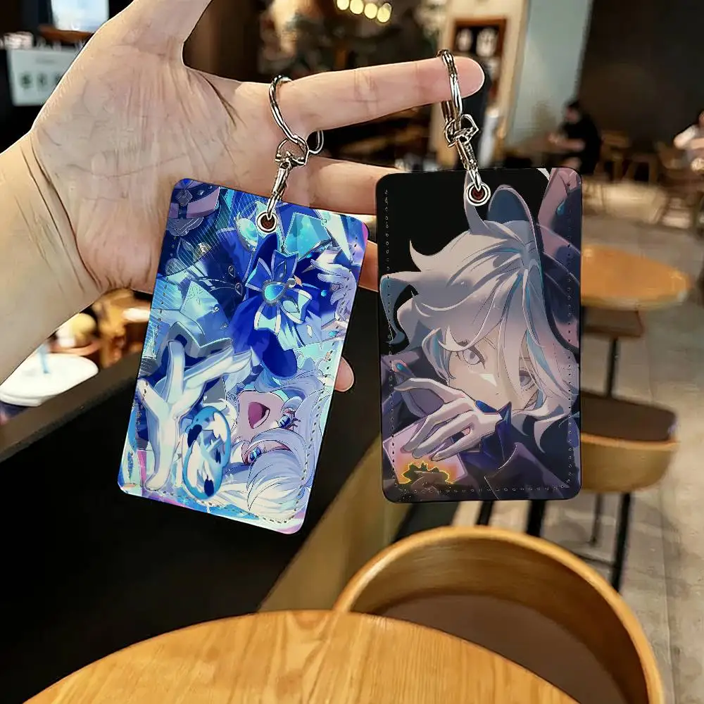 

Game Furina Genshin Impact Card Holder PU Leather with Keychain Lightweight ID Credit Card Case Key Ring Wallet for Women Men