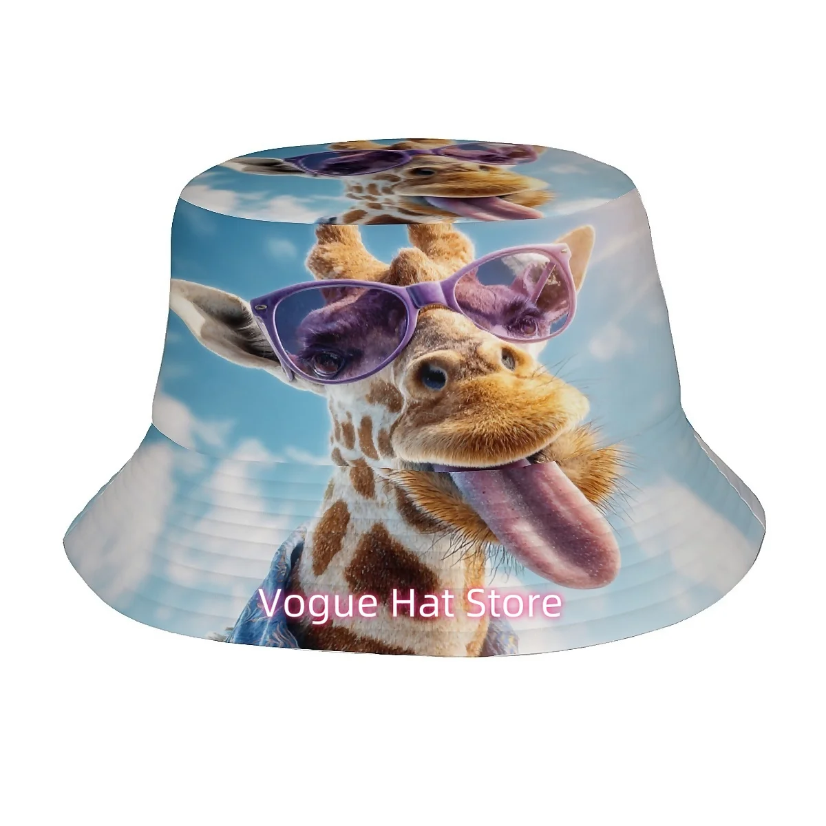 A Unisex Printed Fisherman Hat Featuring Relaxed And Cheerful Giraffes, Perfect for Outdoor Activities Like Vacations, Golf, Bea