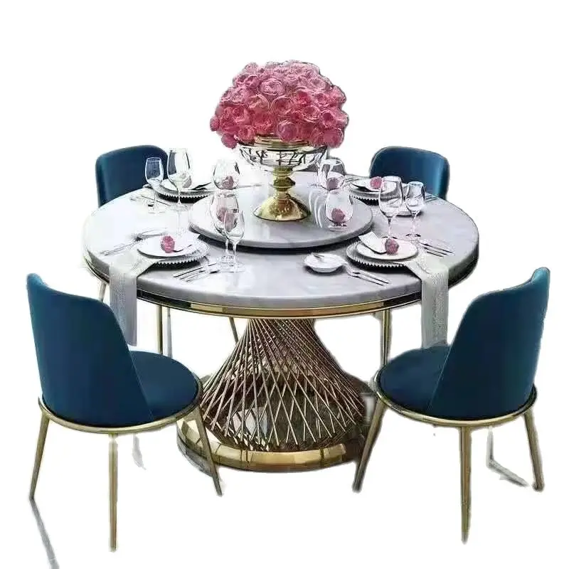 

Modern Style Dining Table Metal Luxury Round Set with 6 Chairs 601