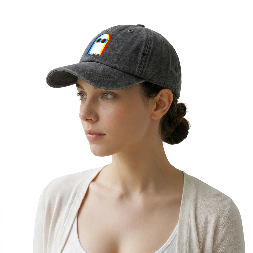 Vintage Washed Colorful Retro Ghost Graphic Baseball Cap, Adjustable Unisex Dad Hat, Playful Halloween Streetwear Gift