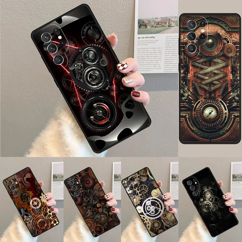 Cover For Samsung Galaxy S24 Ultra S21 S22 S8 S9 S10E Note 10 20 Plus FE S23 Steampunk Gear Mechanical Phone case Coque