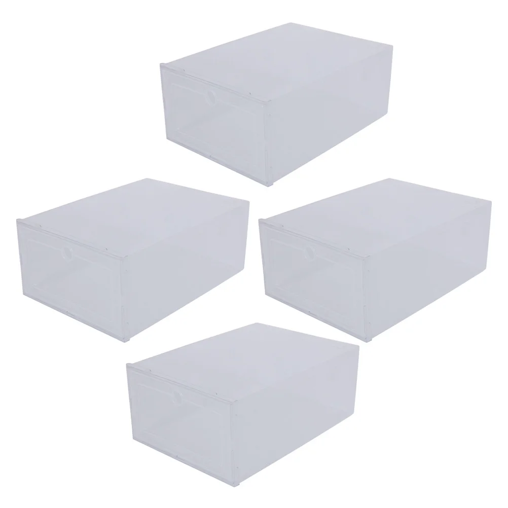 

4Pcs Shoe Boxes Storage Transparent Stackable Thickened PP Drawer Type Shoe Organizer Home Storage Case for Shoes