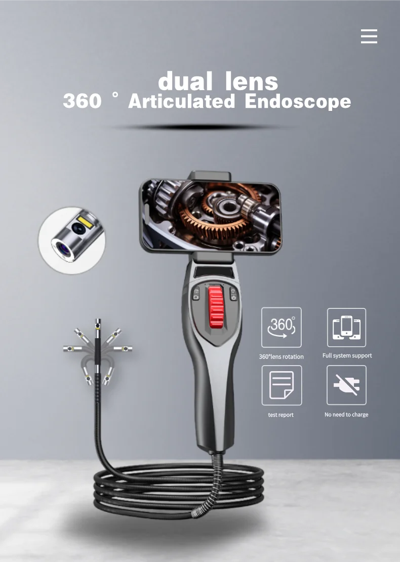 

3.9mm Single/Dual Lens 360Degree Articulate Steering Industrial Endoscope Camera CMOS Borescope Inspection Otoscope Microscope