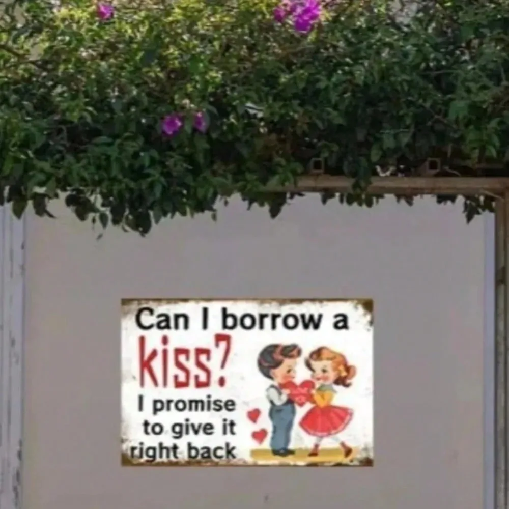 لافتة معدنية كلاسيكية "هل يمكنني تحمل قبلة" لوحة فنية جدارية رومانسية لعيد الحب - ديكور مطبخ لغرفة النوم والبار المنزلي لتزيين غرفة المنزل