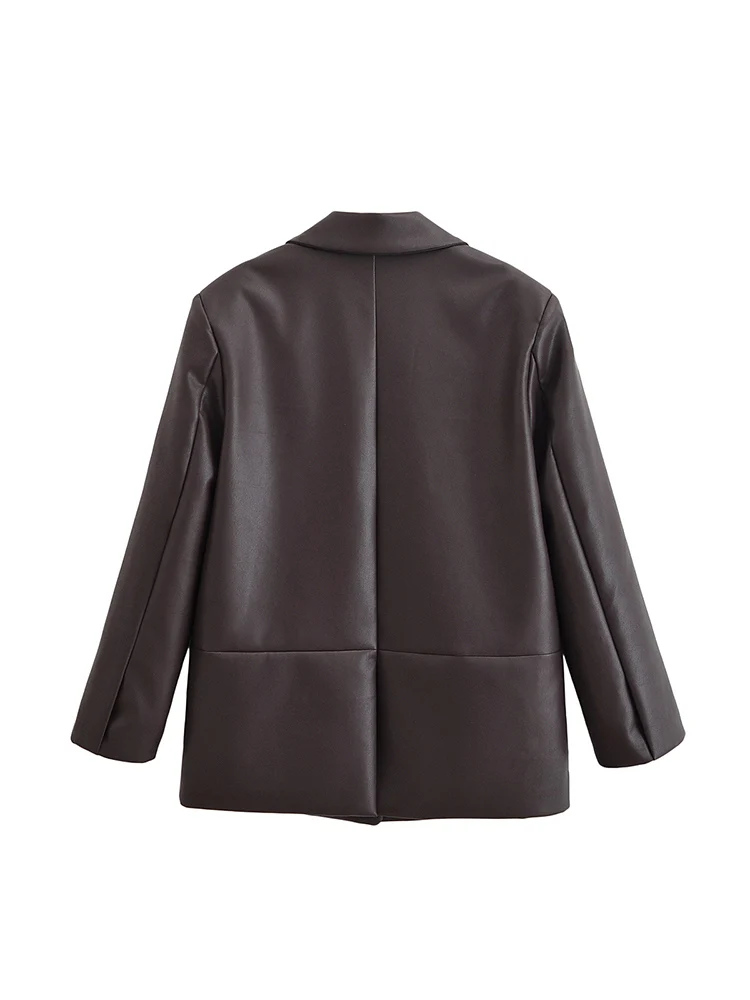 European style new women's fashion versatile temperament simple solid color two-button suit leather jacket